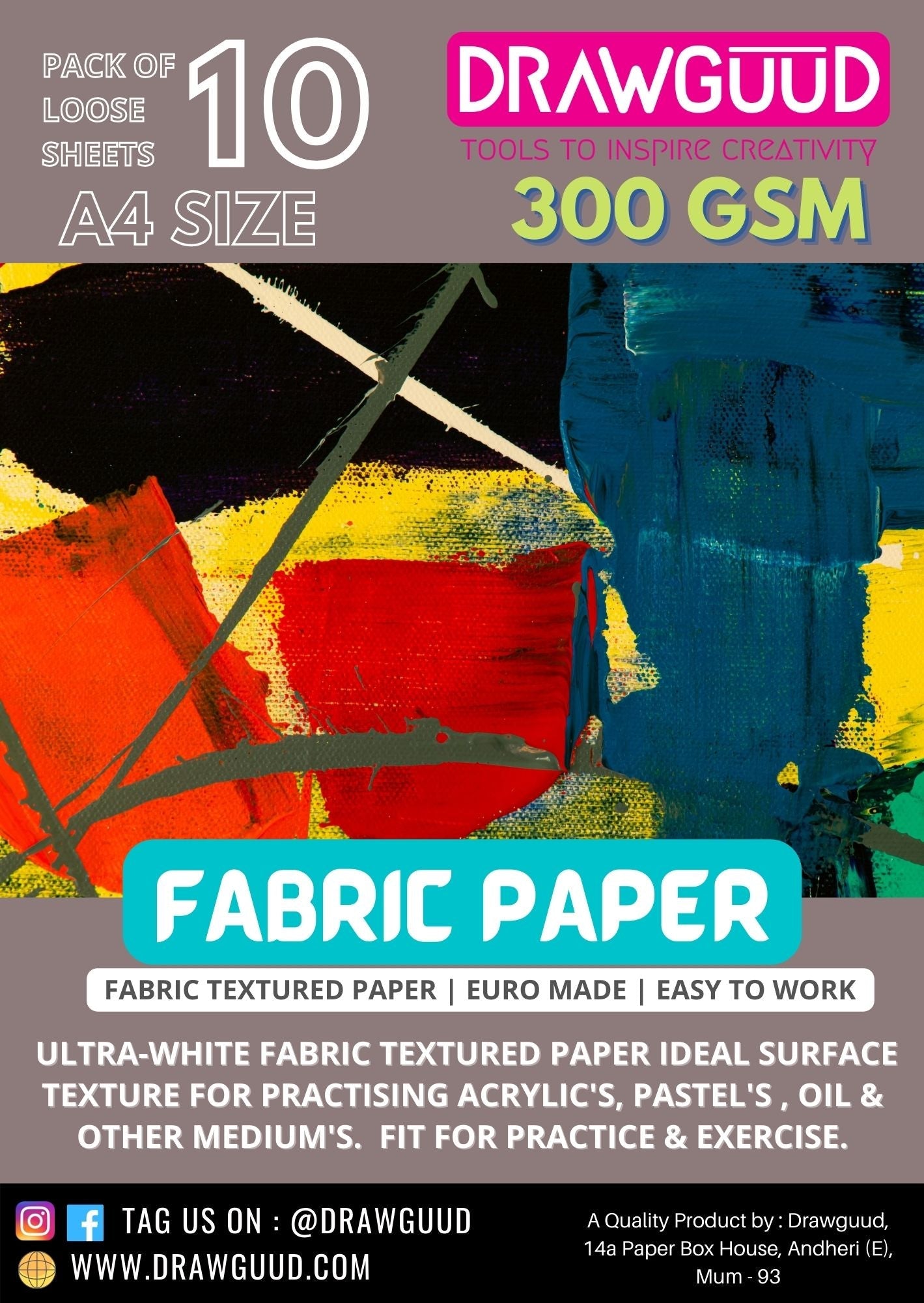 DRAWGUUD FABRIC TEXTURED PAPER 300 GSM LOOSE SHEETS