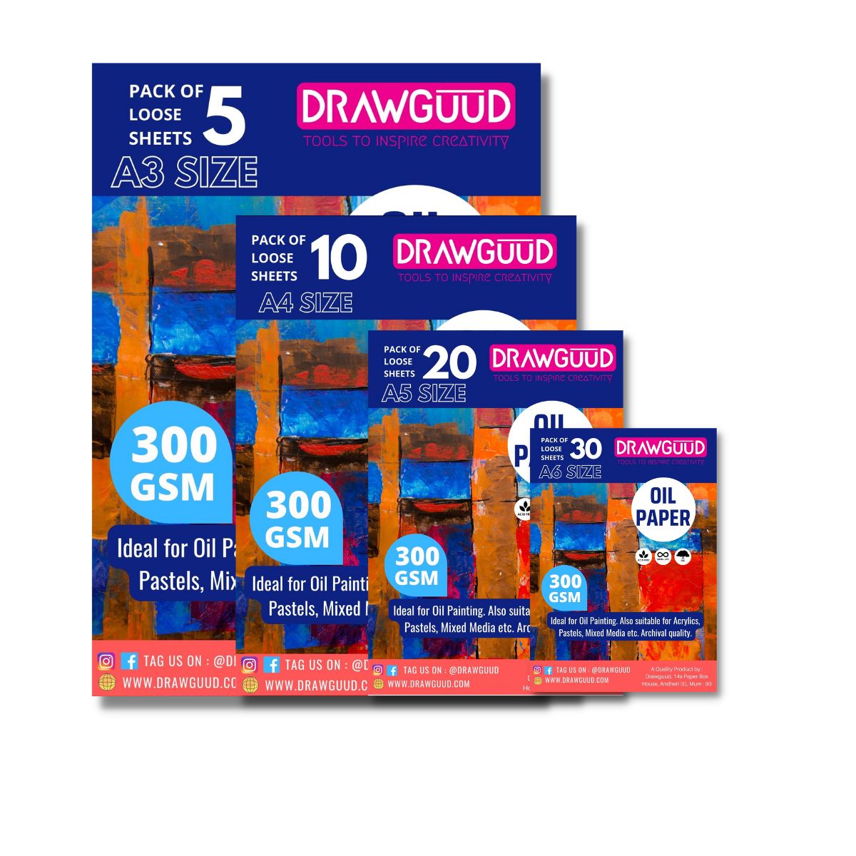 DRAWGUUD Pack of 2 300 GSM Oil Paper 10 Sheets PER Pack 10+10 = 20 Sheets, White (8.3 X 11.7 INCHES)(A4)