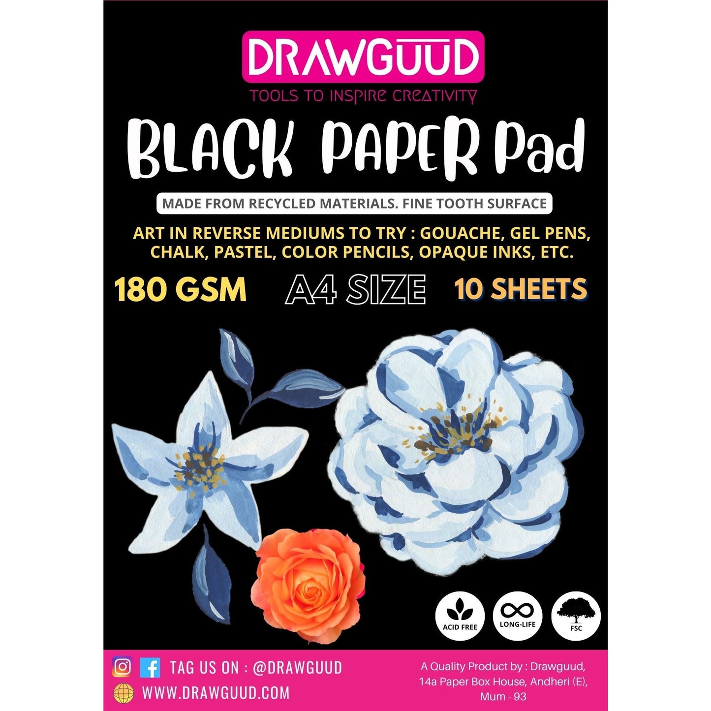 DRAWGUUD BLACK PAPER 200 GSM GLUE PAD