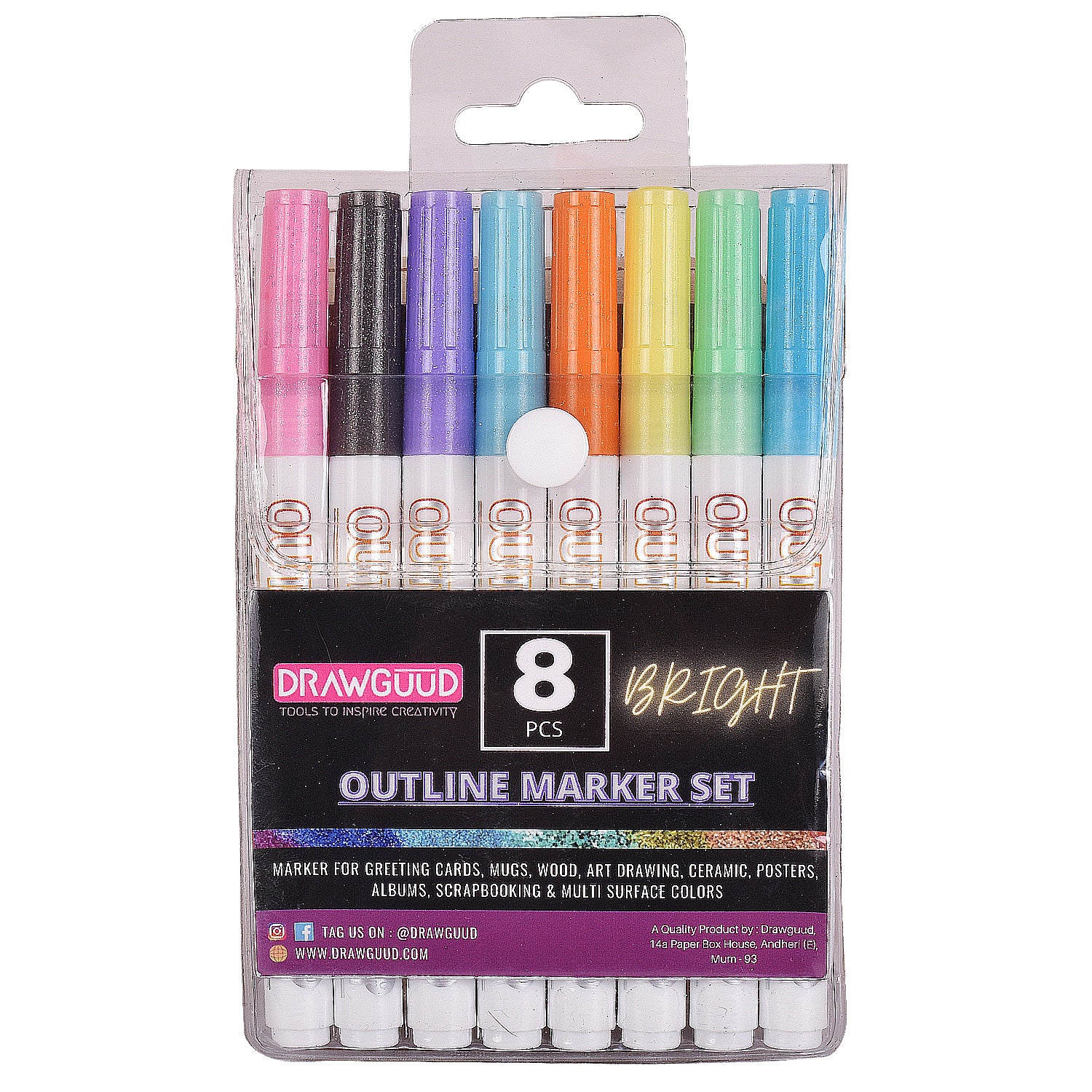 DRAWGUUD Set of 9 Black Micro-Pen Fineliner Ink Pens - Waterproof