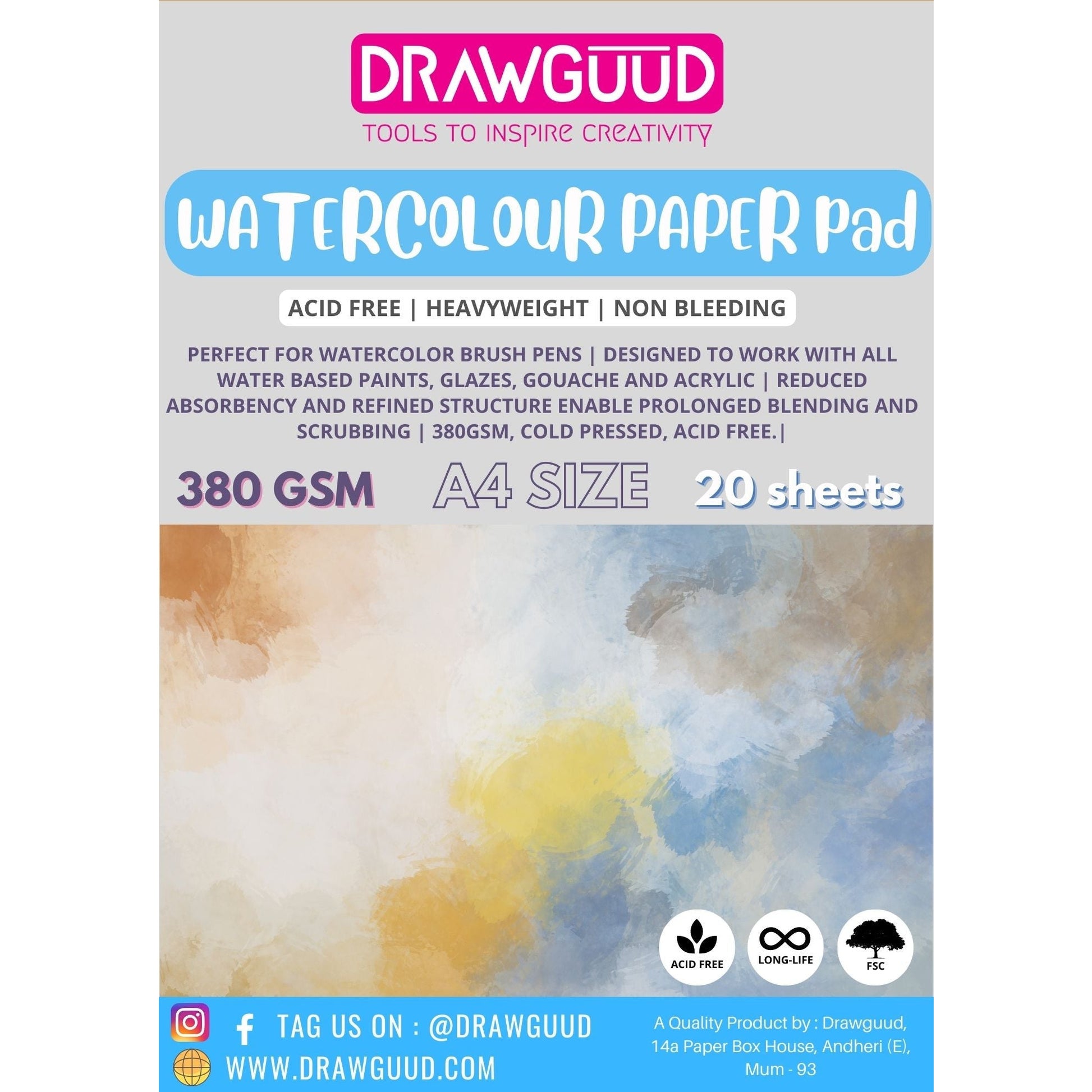 DRAWGUUD CANVAS TEXTURED PAPER 300 GSM SHEETS WIRO BOOK,WHITE