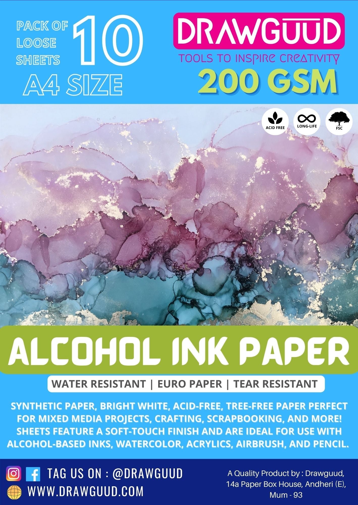 DRAWGUUD ALCOHOL INK PAPER 200 GSM – DRAWGUUD - TOOLS TO INSPIRE CREATIVITY