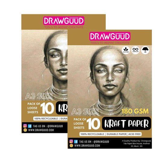DRAWGUUD Pack of 2 180 GSM KRAFT TEXTURE PAPER FOR PAINTING, LOOSE SHEETS