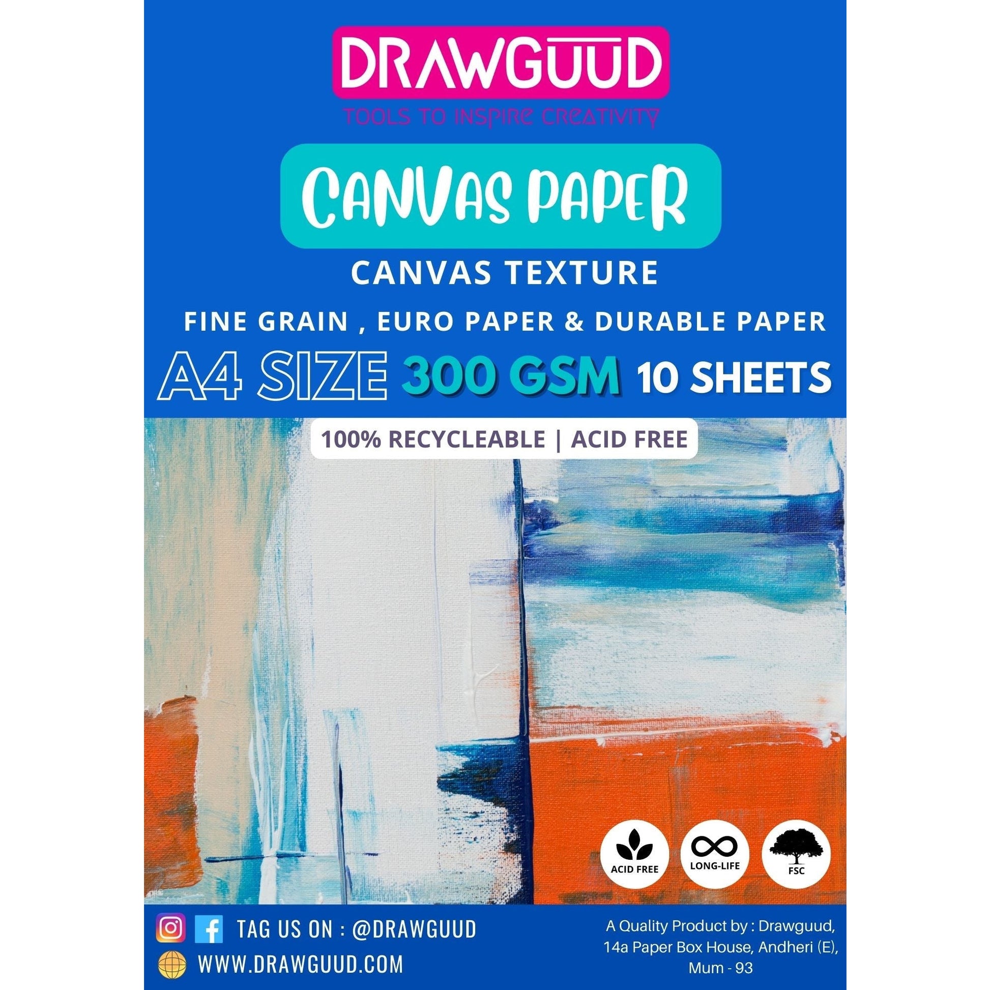 DRAWGUUD CANVAS TEXTURED PAPER 300 GSM SHEETS WIRO BOOK,WHITE