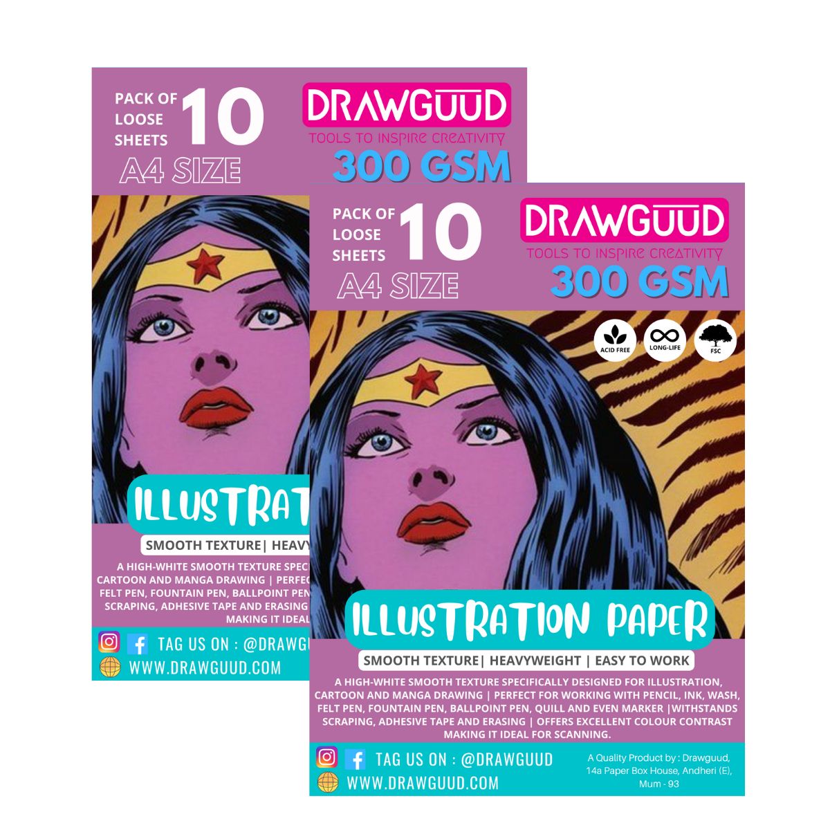 DRAWGUUD Pack of 2 270 GSM ILLUSTRATION PAPER FOR PAINTING, LOOSE SHEETS