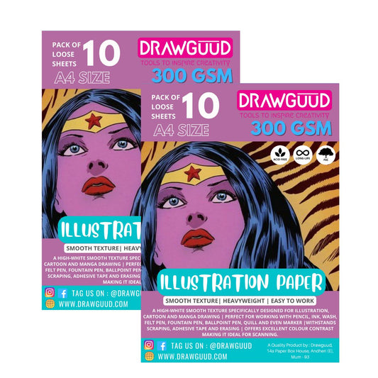 DRAWGUUD Pack of 2 270 GSM ILLUSTRATION PAPER FOR PAINTING, LOOSE SHEETS