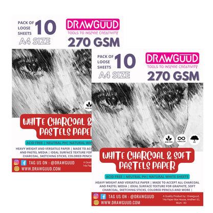 DRAWGUUD Pack of 2 270GSM Charcoal & Pastels Paper strong surface suitable for charcoals, oil pastels, crayons, and more.