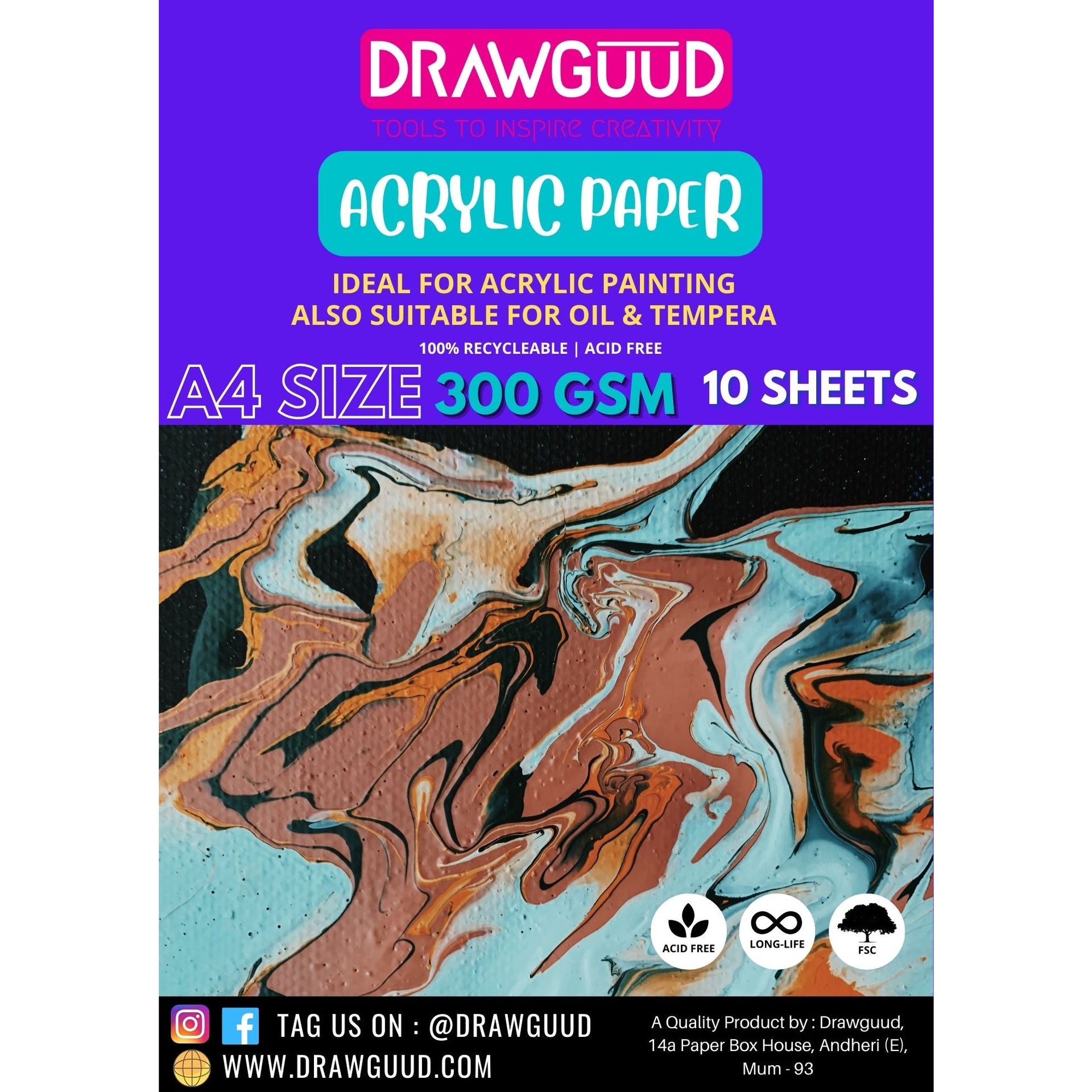 DRAWGUUD CANVAS TEXTURED PAPER 300 GSM SHEETS WIRO BOOK,WHITE