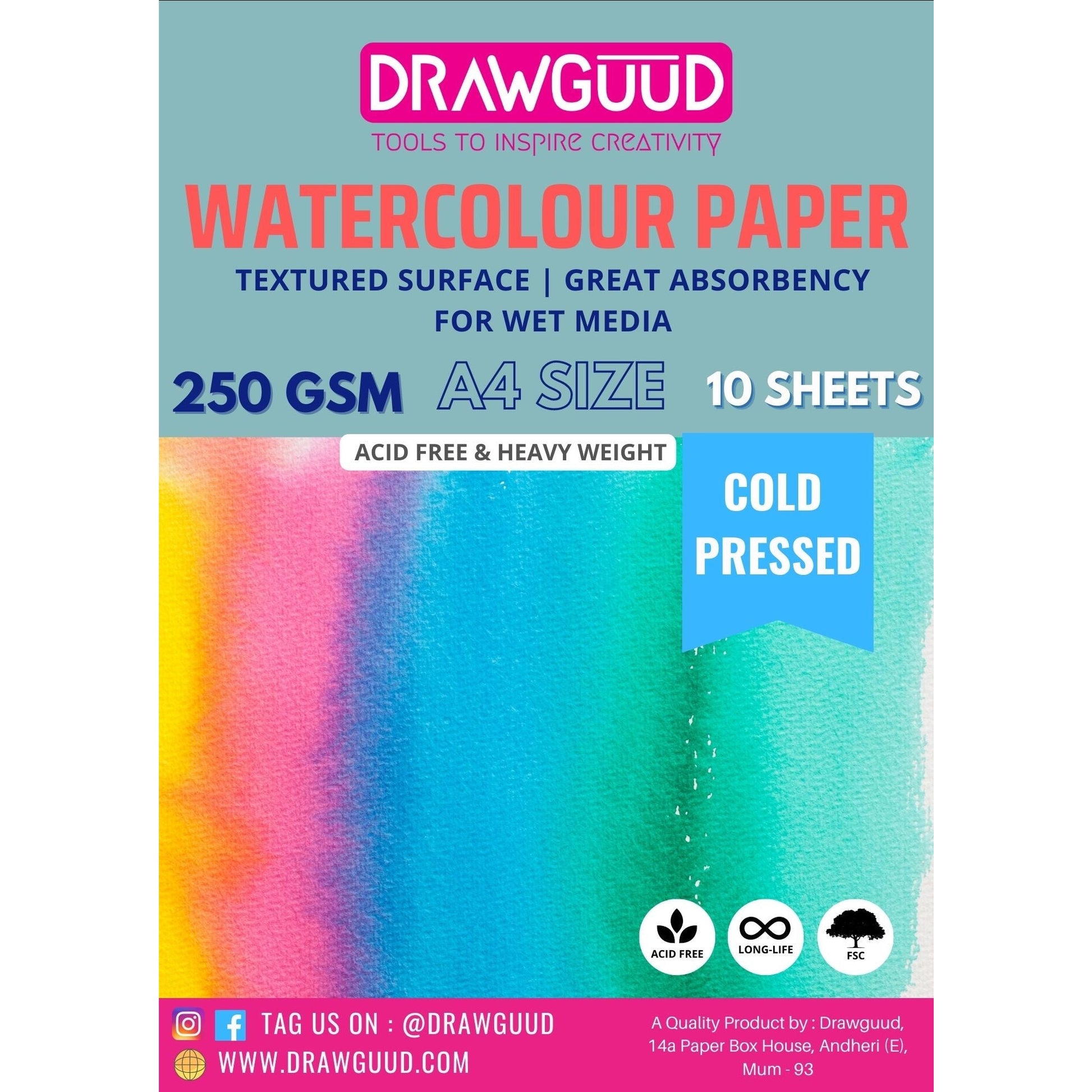 PAPEL ACUARELA DRAWGUUD 380 TEXTURA PESADA GSM WIRO BOOK | BLANCO