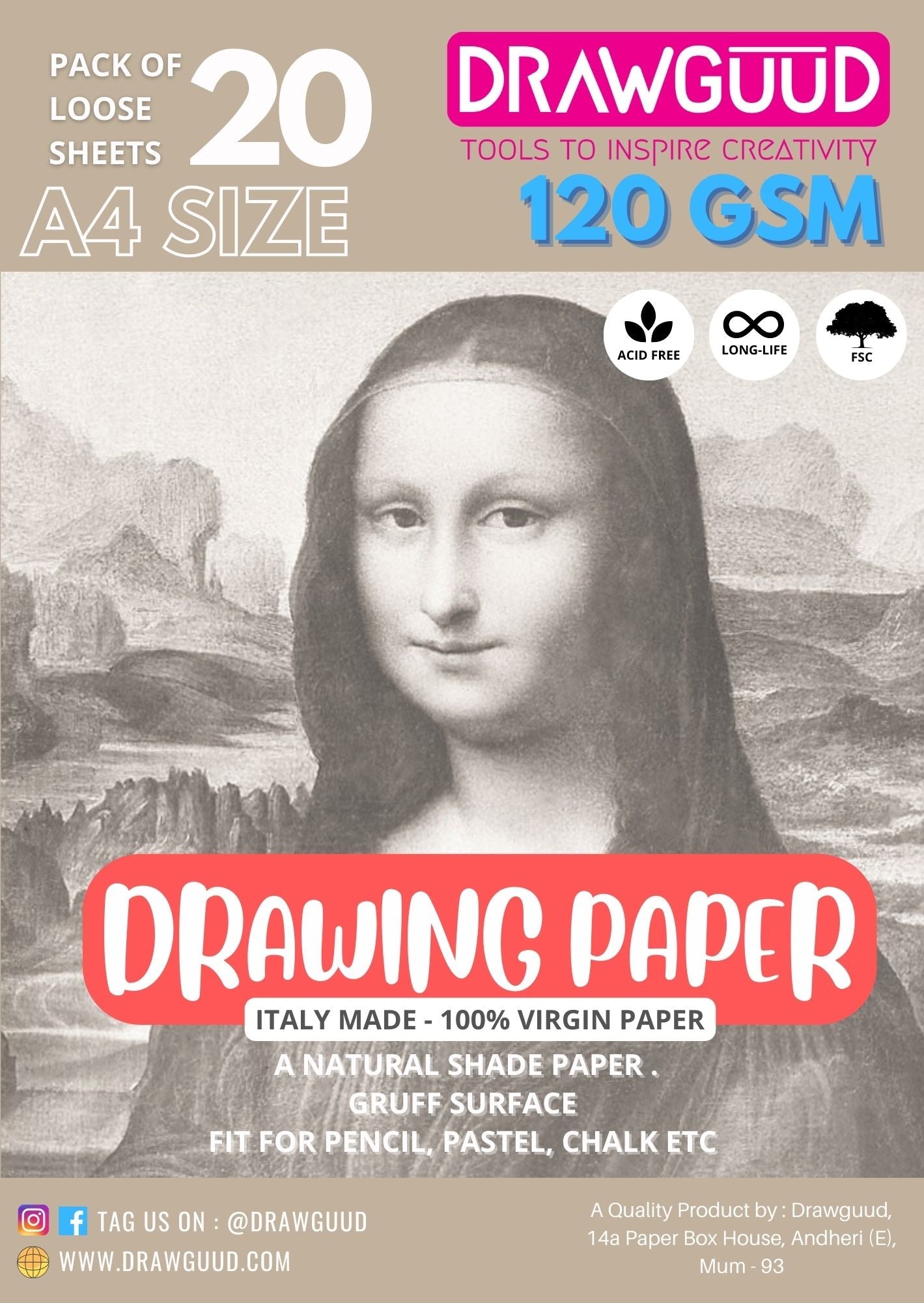 DRAWGUUD DRAWING PAPER 130 GSM LOOSE SHEETS – DRAWGUUD - TOOLS TO ...