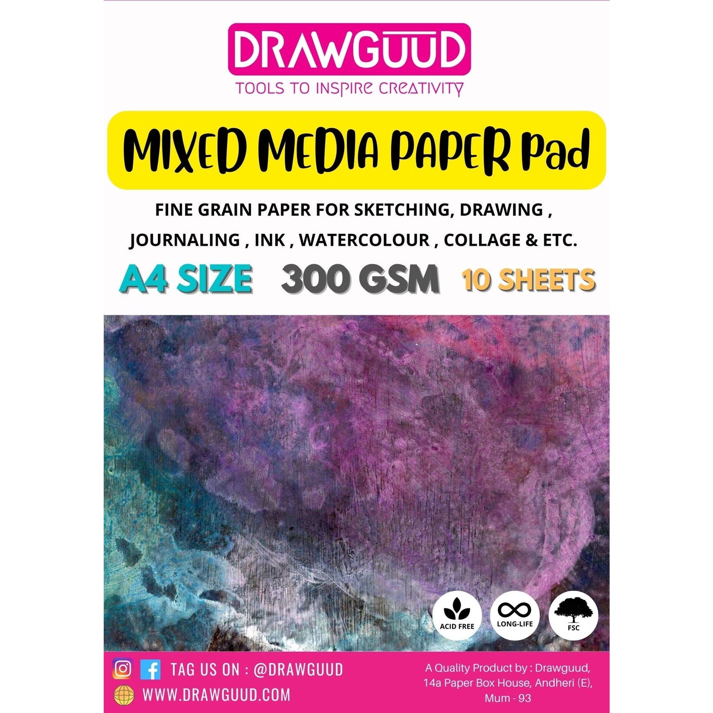DRAWGUUD MIXED MEDIA PAPER 300 GSM GLUE PAD