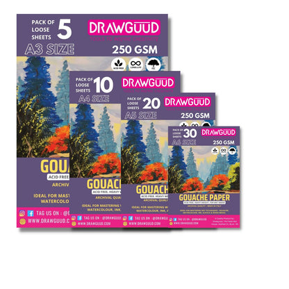 DRAWGUUD Pack of 2 250 GSM GOUACHE PAPER FOR PAINTING, LOOSE SHEETS