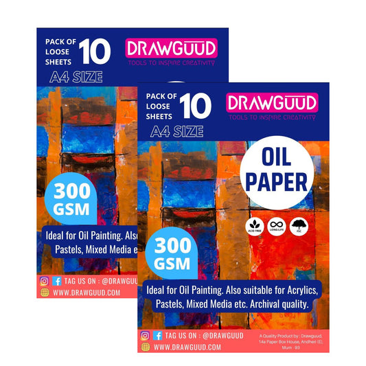 DRAWGUUD Pack of 2 300 GSM Oil Paper 10 Sheets PER Pack 10+10 = 20 Sheets, White (8.3 X 11.7 INCHES)(A4)