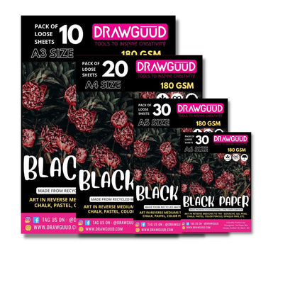DRAWGUUD Pack de 2 PAPEL TEXTURA NEGRO 180 G/M2 PARA PINTAR, HOJAS SUELTAS