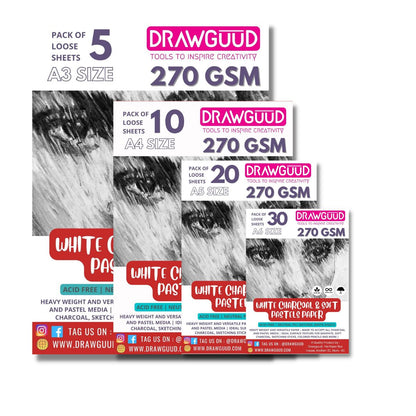 DRAWGUUD Pack of 2 270GSM Charcoal & Pastels Paper strong surface suitable for charcoals, oil pastels, crayons, and more.