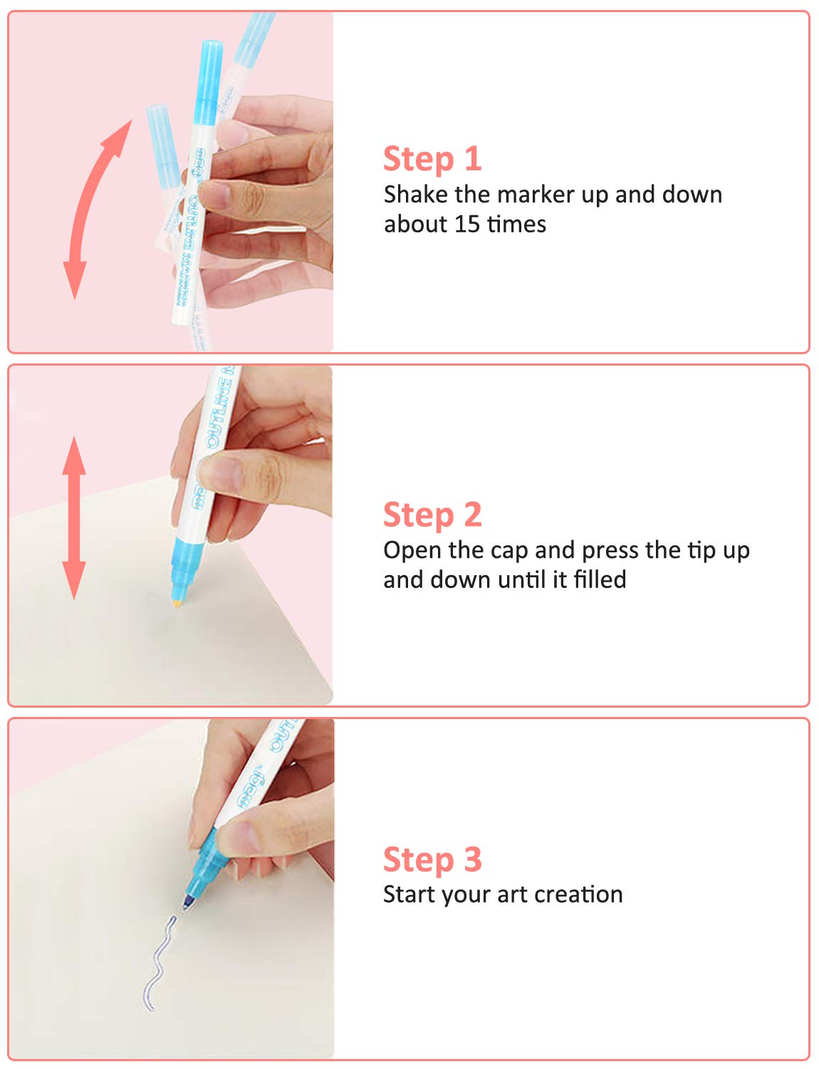 DRAWGUUD Bolígrafos de doble línea, 8 rotuladores metálicos de color con purpurina, tarjetas de regalo, bolígrafos de dibujo, bolígrafo de pintura brillante para diario de niños, dibujo, firma, póster de manualidades