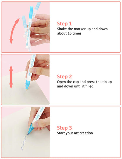 DRAWGUUD Bolígrafos de doble línea, 8 rotuladores metálicos de color con purpurina, tarjetas de regalo, bolígrafos de dibujo, bolígrafo de pintura brillante para diario de niños, dibujo, firma, póster de manualidades