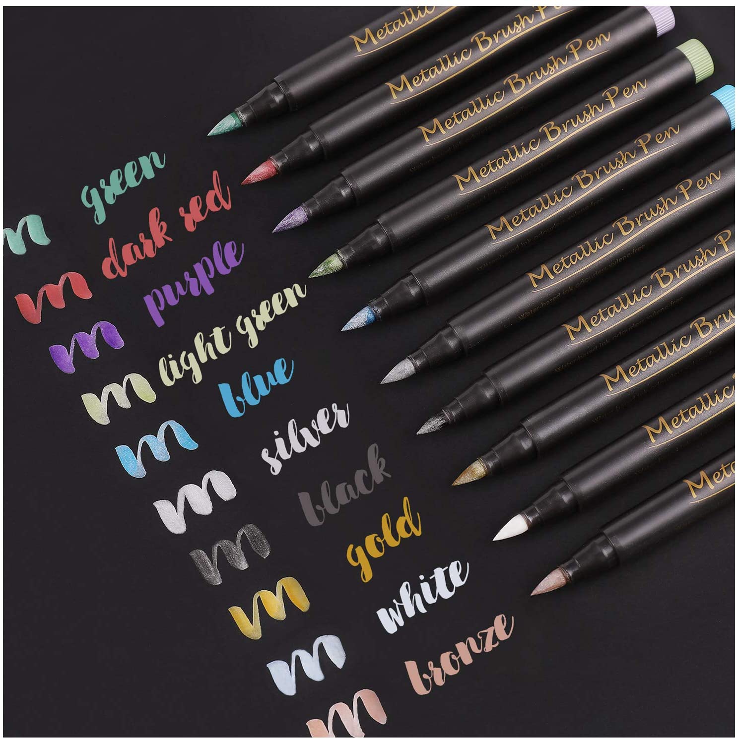 DRAWGUUD Metallic Brush Marker Pens Soft Brush Tip, Metallic