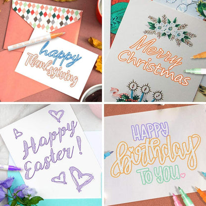 DRAWGUUD Bolígrafos de doble línea, 8 rotuladores metálicos de color con purpurina, tarjetas de regalo, bolígrafos de dibujo, bolígrafo de pintura brillante para diario de niños, dibujo, firma, póster de manualidades