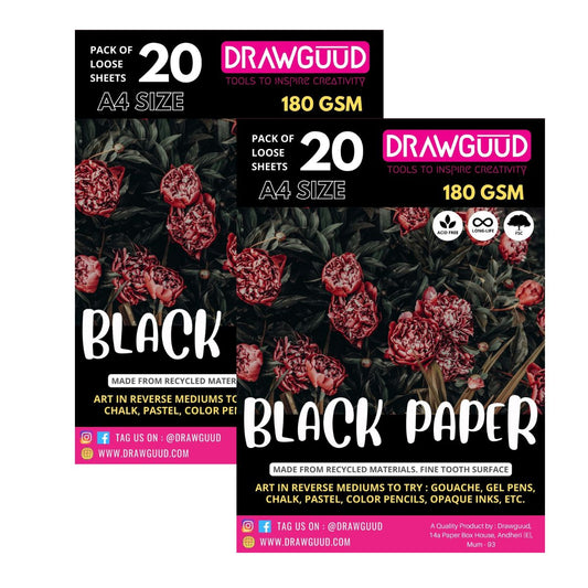 DRAWGUUD Pack of 2 180 GSM BLACK TEXTURE PAPER FOR PAINTING, LOOSE SHEETS