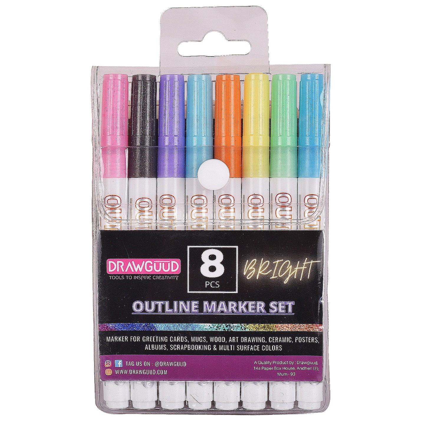 DRAWGUUD Bolígrafos de doble línea, 8 rotuladores metálicos de color con purpurina, tarjetas de regalo, bolígrafos de dibujo, bolígrafo de pintura brillante para diario de niños, dibujo, firma, póster de manualidades
