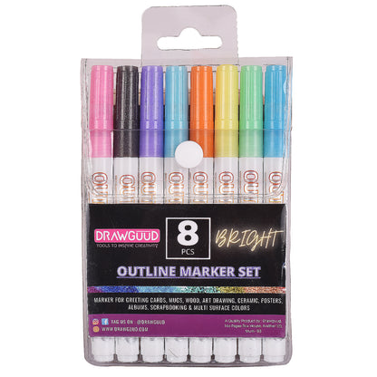 DRAWGUUD Bolígrafos de doble línea, 8 rotuladores metálicos de color con purpurina, tarjetas de regalo, bolígrafos de dibujo, bolígrafo de pintura brillante para diario de niños, dibujo, firma, póster de manualidades