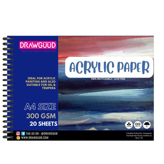 DRAWGUUD ACRYLIC PAPER 300 GSM 12 SHEETS WIRO BOOK | WHITE