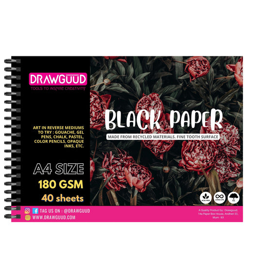DRAWGUUD BLACK ROUGH PAPER 200 GSM 12 SHEETS WIRO BOOK, BLACK