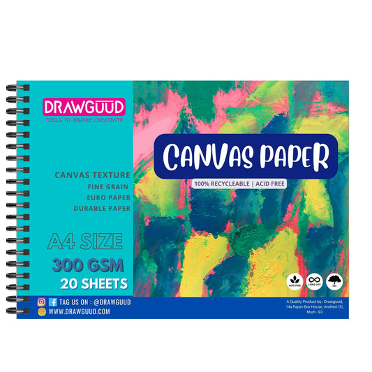 DRAWGUUD CANVAS TEXTURED  PAPER 300 GSM SHEETS WIRO BOOK,WHITE