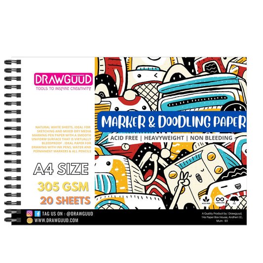 DRAWGUUD MARKER & DOODLING PAPER 305 GSM WIRO BOOK | WHITE