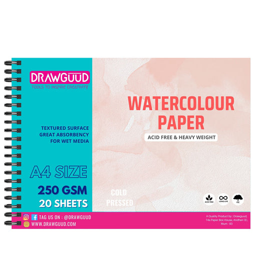DRAWGUUD WATERCOLOUR PAPER 25% COTTON 250 GSM WIRO BOOK