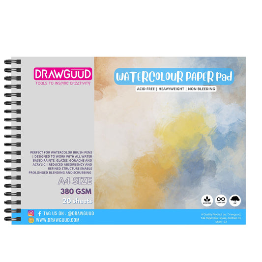 DRAWGUUD WATERCOLOUR PAPER 380 HEAVY TEXTURE GSM WIRO BOOK | WHITE